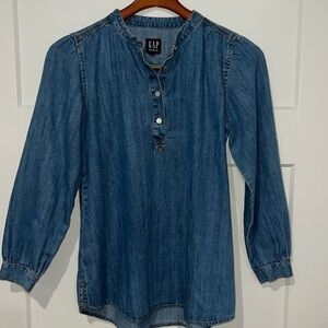 Gap Denim Popover Long Sleeve Blouse Sz XS